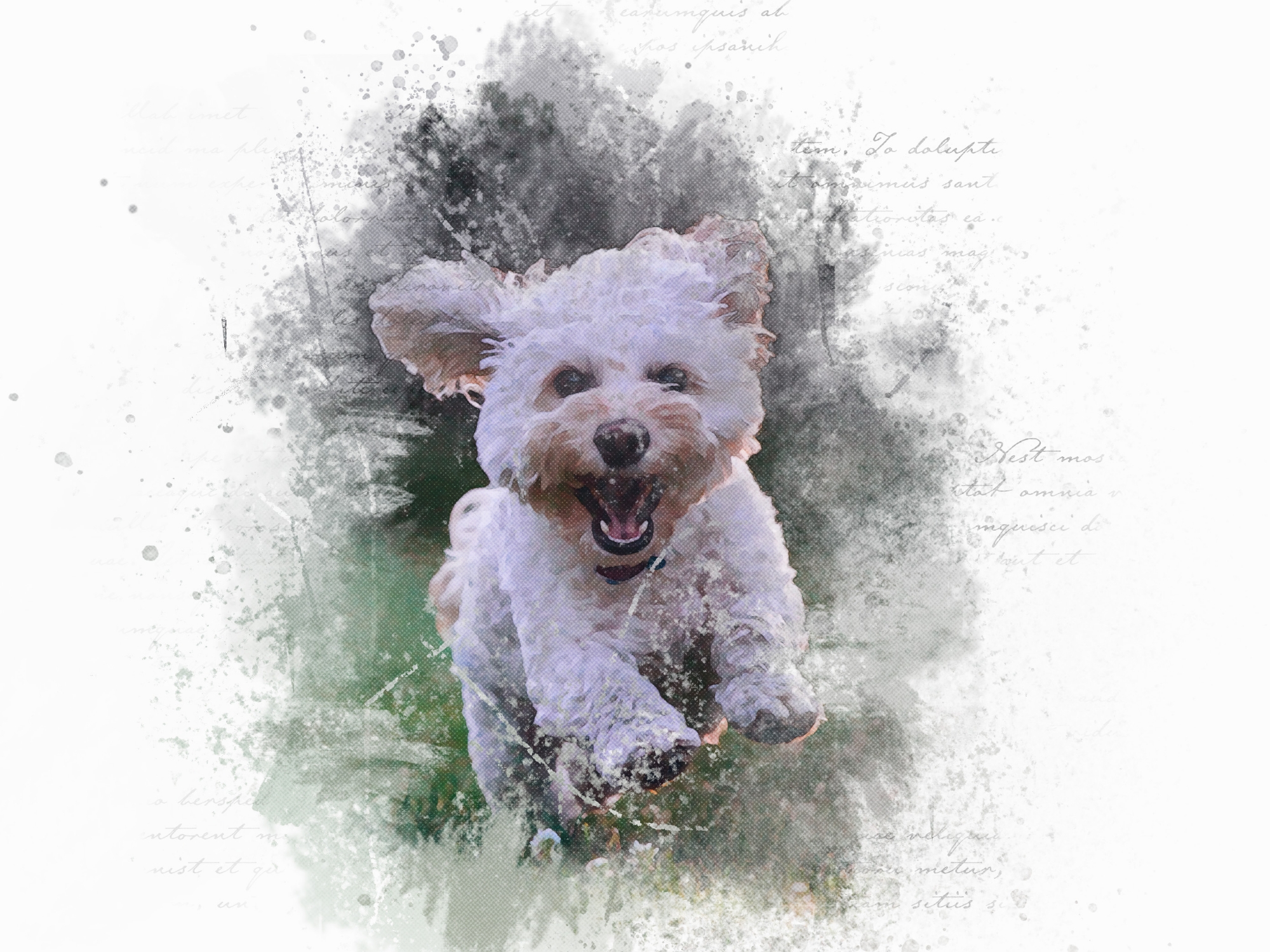 Watercolor effect on portrait of a Bichon