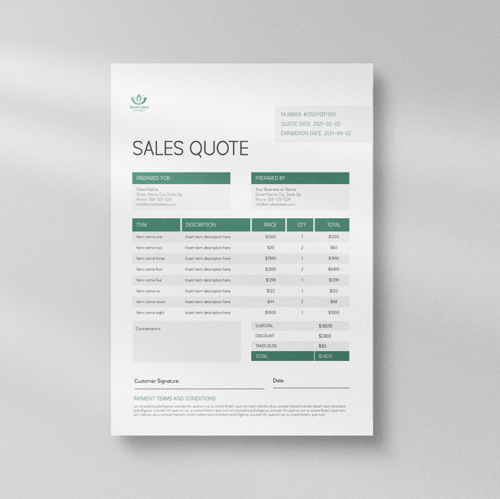 Quote Template, Editable Quotation Template, Quote Form, Small Business Invoice Order Form, Price Quotation Template, Sales Quote